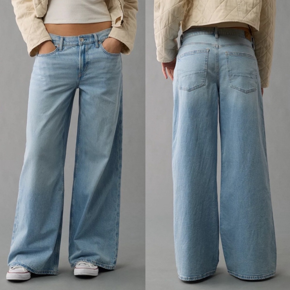 American Eagle- Dreamy Drape Strigid Low-Rise Ultra Wide-Leg Jean Light Aglow 8